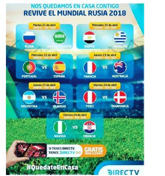 Anuncio de repetici�n de partidos pasados del Mundial de Rusia 2018 en DirectTV