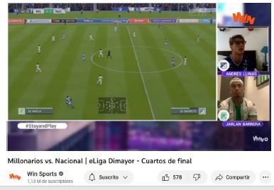 Partido de la eLiga Dimayor entre Millonarios versus Nacional