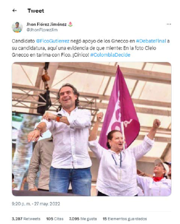 Mensaje m�s viral durante la primera vuelta electoral 2022 en #ColombiaDecide con un pol�tico de izquierda como usuario l�der