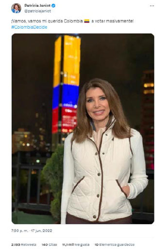 Segundo mensaje m�s viral durante la segunda vuelta electoral 2022 en #ColombiaDecide con una periodista como usuaria l�der