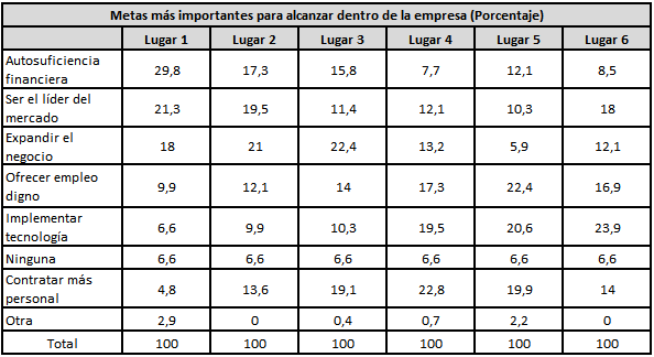 Metas a alcanzar en la empresa.