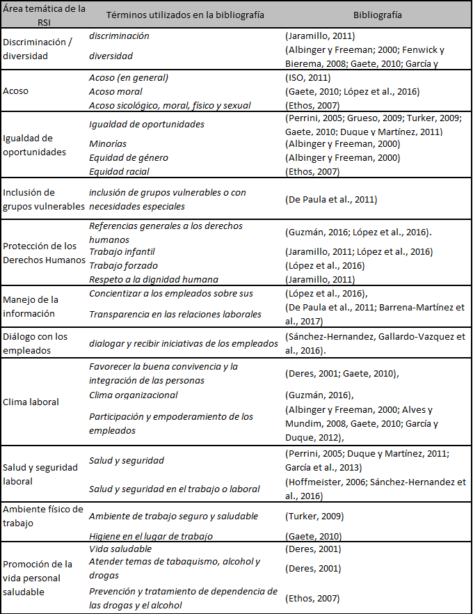 �reas tem�ticas de la RSI identificadas en la literatura acad�mica e institucional.
