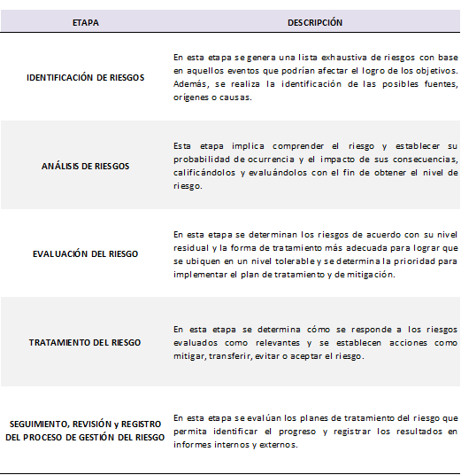 Etapas del proceso de gestión de riesgos