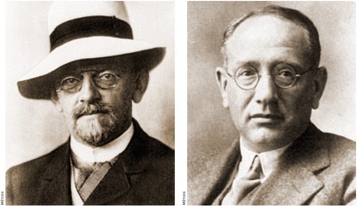 The Hilbert–Plya conjecture gave rise to several physical and artistic interpretations of the Riemann hypothesis. On the left, the German mathematician David Hilbert (1862-1943). On the right, the Hungarian mathematician George Plya (1887-1985).