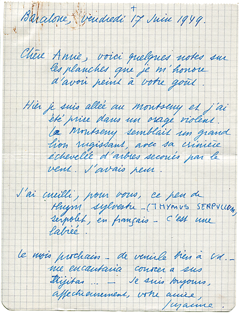 Letter by Suzanne Davit, Barcelona, 17 June 1949.