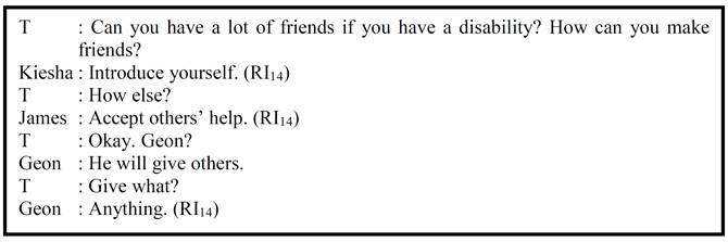 Excerpt from the dialogue in Session 2 (On making friends)