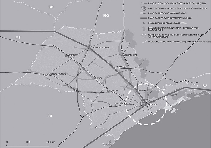 Alternativas &agrave; concentra&ccedil;&atilde;o da atividade industrial pelos planos rodovi&aacute;rios e urban&iacute;sticos propostos entre as d&eacute;cadas de 1940 e 1950