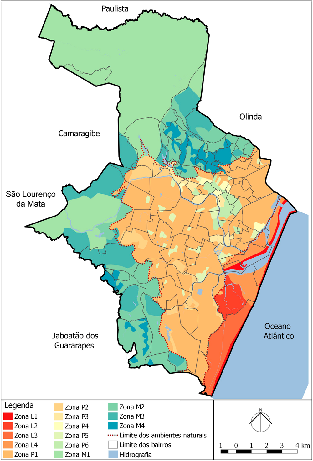 Mapa do zoneamento dos catorze microclimas de Recife