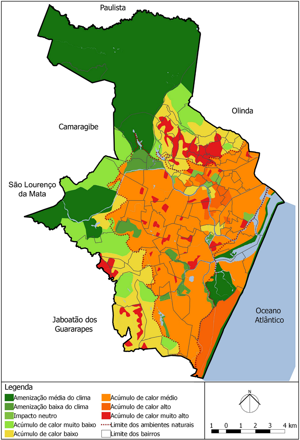 Mapa do zoneamento de oito microclimas de Recife