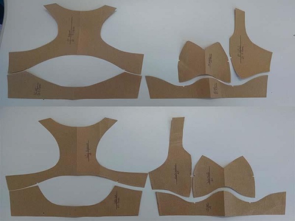 Moldes do top esportivo feitos pelas duas técnicas.