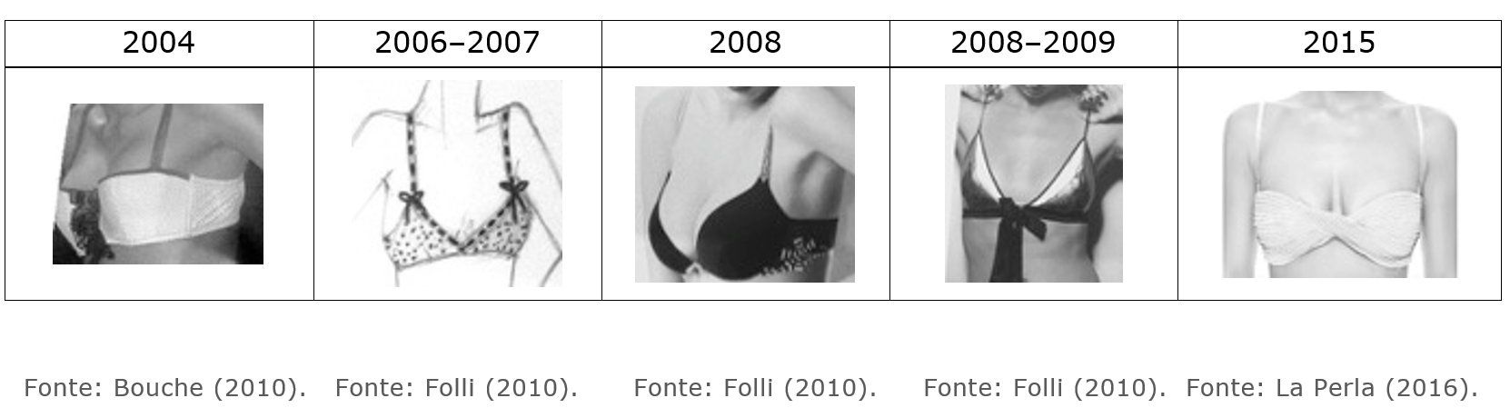 Sutiãs 2004–2015, compilados pela autora.