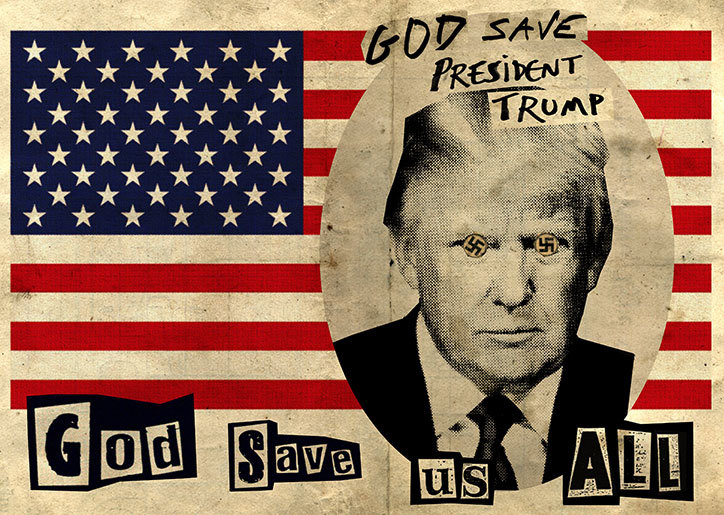 Jamie Reid’s Poster God Save Us All, 2017.