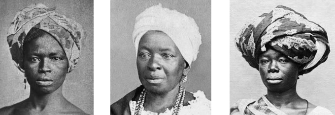  (a) Negra com turbante (detalhe); (b) Negra da Bahia(detalhe);(c) Mina Yoba(detalhe).