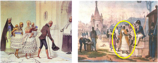 a)
Negras novas a caminho da Igreja para o batismo (séc. XIX); (b) Refrescos do Largo
do Palácio (1835-39).