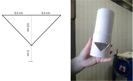 Figura 2. Dimensões do corte triangular na bolsa do cano