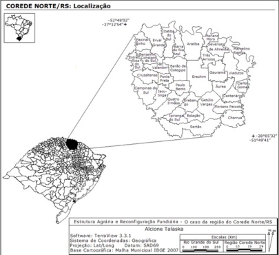 Figura 1: Delimitação geográfica COREDE Norte/Rio Grande do Sul.