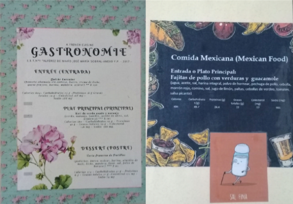 Figura 6 - Ejemplos de cartas de menú con información nutricional realizadas por los alumnus de gastronomía.
