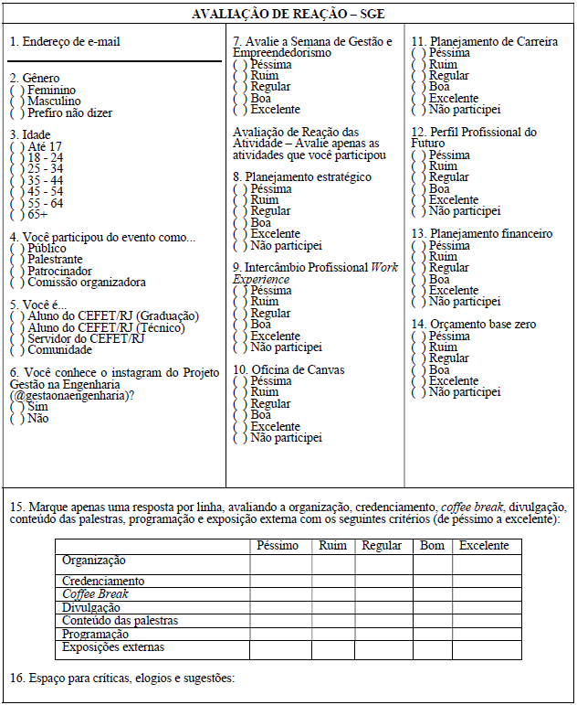 Apndice I - Formulrio da avaliao de reao da SGE 2019
