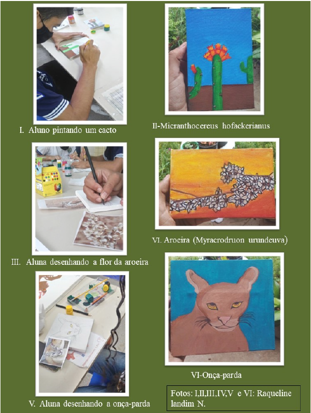 Figura 2: Pinturas feitas pelos alunos representando as esp�cies amea�adas de extin��o do Semi�rido