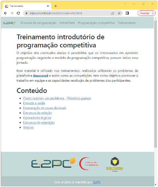Figura 3: P�gina do Projeto com o roteiro dos conte�dos.