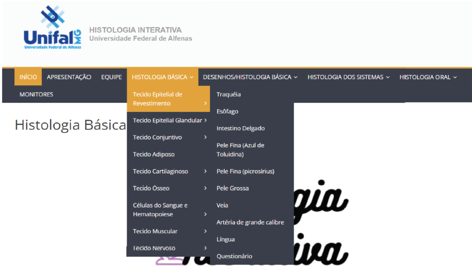 Figura 2: Pgina inicial do atlas virtual com os subtpicos de cada captulo.