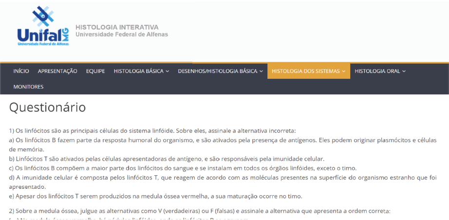 Figura 4: Questionrio articulado para fixao de contedo sobre sistema linfide.
