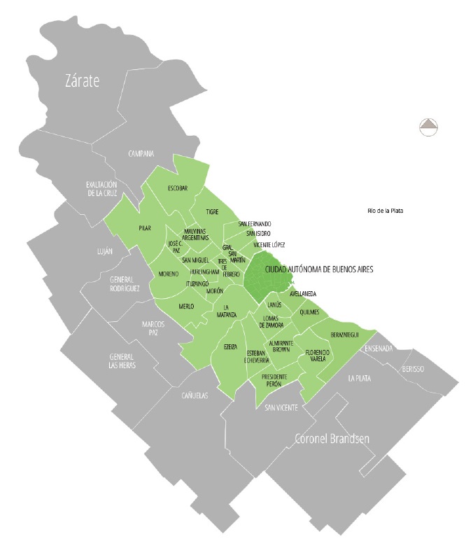 Mapa del AMBA (en verde)