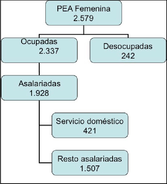 Distribuci&oacute;n de la PEA femenina. Total urbano. AMBA (cifras en miles).