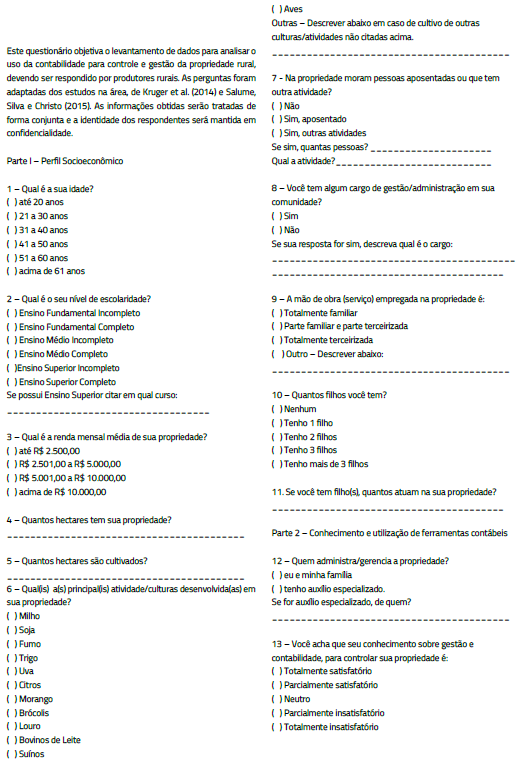 Questionrio sobre Contabilidade em PropriedadesRurais