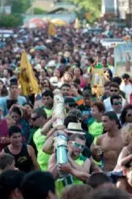 Popula&ccedil;&atilde;o carregando o mastro em homenagem &agrave; S&atilde;o Benedito