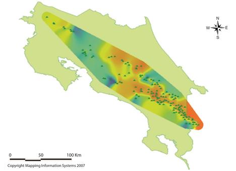 Distribuci&oacute;n de cerros, volcanes y filas monta&ntilde;osas con una altitud mayor a los 900 m.s.n.m.