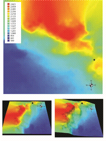 Modelo Digital de Alturas con los puntos de observaci&oacute;n del muestreo en la zona sur de Costa Rica.