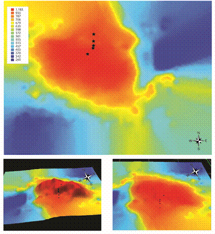 Modelo Digital de Alturas con los puntos de observaci&oacute;n en la zona norte de Costa Rica.