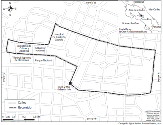 Transepto seguido en la Ciudad de San José y ubicación de hitos paisajísticos y urbanos.