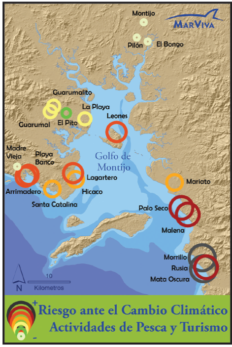 Riesgo ante el cambio clim&aacute;tico de las actividades de pesca y turismo a escala de comunidad productiva,Seg&uacute;n el &iacute;ndice de riesgo (Cuadro 2)
