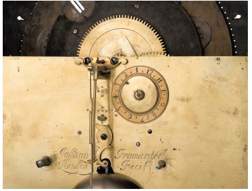 Firma de Johannes Fromanteel en la maquinaria del reloj