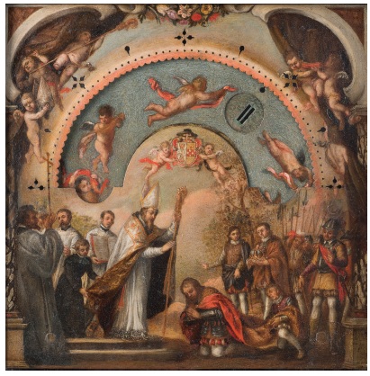 Lucas Valdés, San Ambrosio absolviendo al emperador Teodosio, óleo sobre cobre, 28 x 28 cm