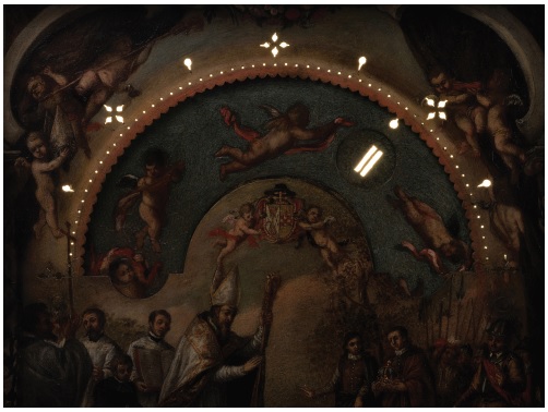 Pormenor del Reloj nocturno del arzobispo Spínola, iluminado en su interior
