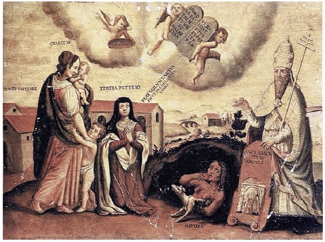 Tercer cuadro de la serie de la Doctrina cristiana del convento de las Carmelitas descalzas de Cuenca (Ecuador).