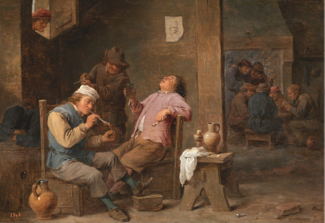 Fumadores y bebedores, David Teniers, II, óleo sobre tabla, 34 x 48 cm, 1652. Museo Nacional del Prado [P001794]