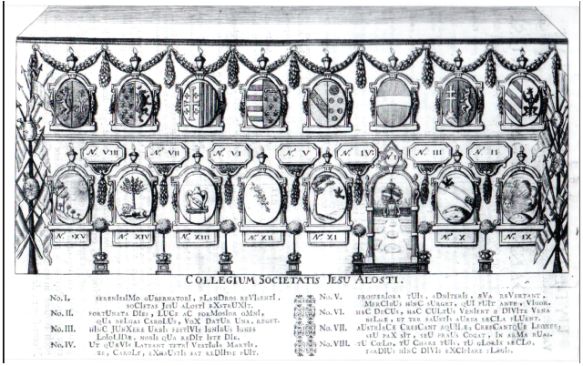 Decoraci&oacute;n para la fachada del Colegio de la Compa&ntilde;&iacute;a de Jes&uacute;s en Aalst (Alost), mayo de 1749