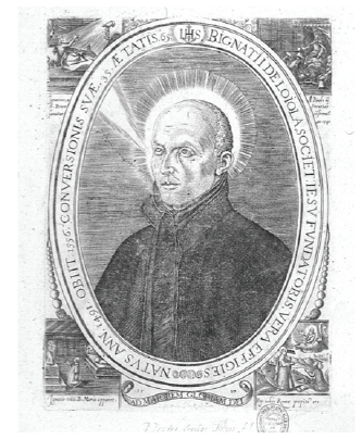 Pedro Perret, Retrato de Ignacio de Loyola, en Pedro de Ribadeneyra, Vida de Ignacio de Loyola, 1595