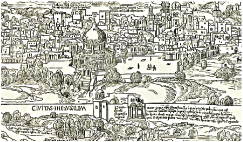 Mapa de Jerusalén (Reuwich), detalle