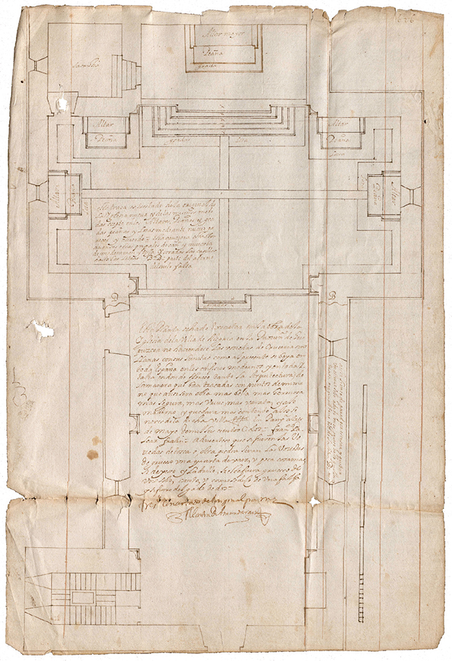 Planta de la iglesia de Alegia dibujada por Francisco Palear Frat�n, duplicada por Miguel de Landa, Miguel de Larumbe y Manuel de Recalde (1648)