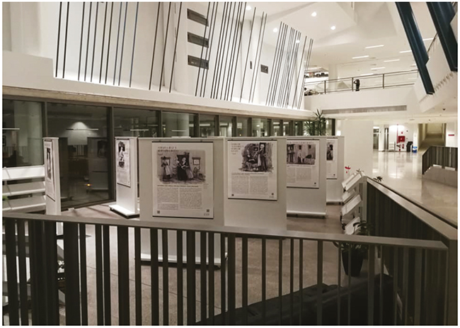 La exposicin en el patio de la Biblioteca de Navarra