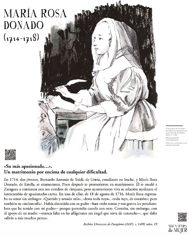 Muestra de los paneles sobre correspondencia femenina en documentacin del Archivo Diocesano de Pamplona
