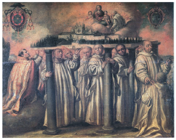 Pedro Duque Cornejo, Ofrecimiento de la Cartuja de las Cuevas a la Virgen con el Ni�o y san Juanito, c. 1740-1747. Colecci�n particular