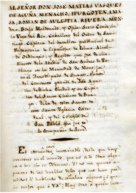 Dedicatoria de la obra Breve noticia, versi�n manuscrita