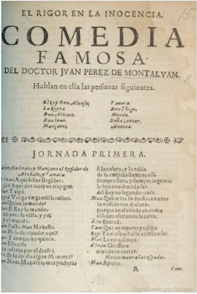 Portada de una suelta de El rigor en la inocencia, British Library. T.1735.(15.)+