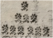 Adorno usado por Petronila Calvo (Sebastián de Olivares Vadillo,
Guardar palabra a los santos, En Sevilla, en la imprenta castellana y latina de la viuda de Francisco Lorenzo de Hermosilla…, c. siglo XVIII, Madrid, BNE, T/14996/7)